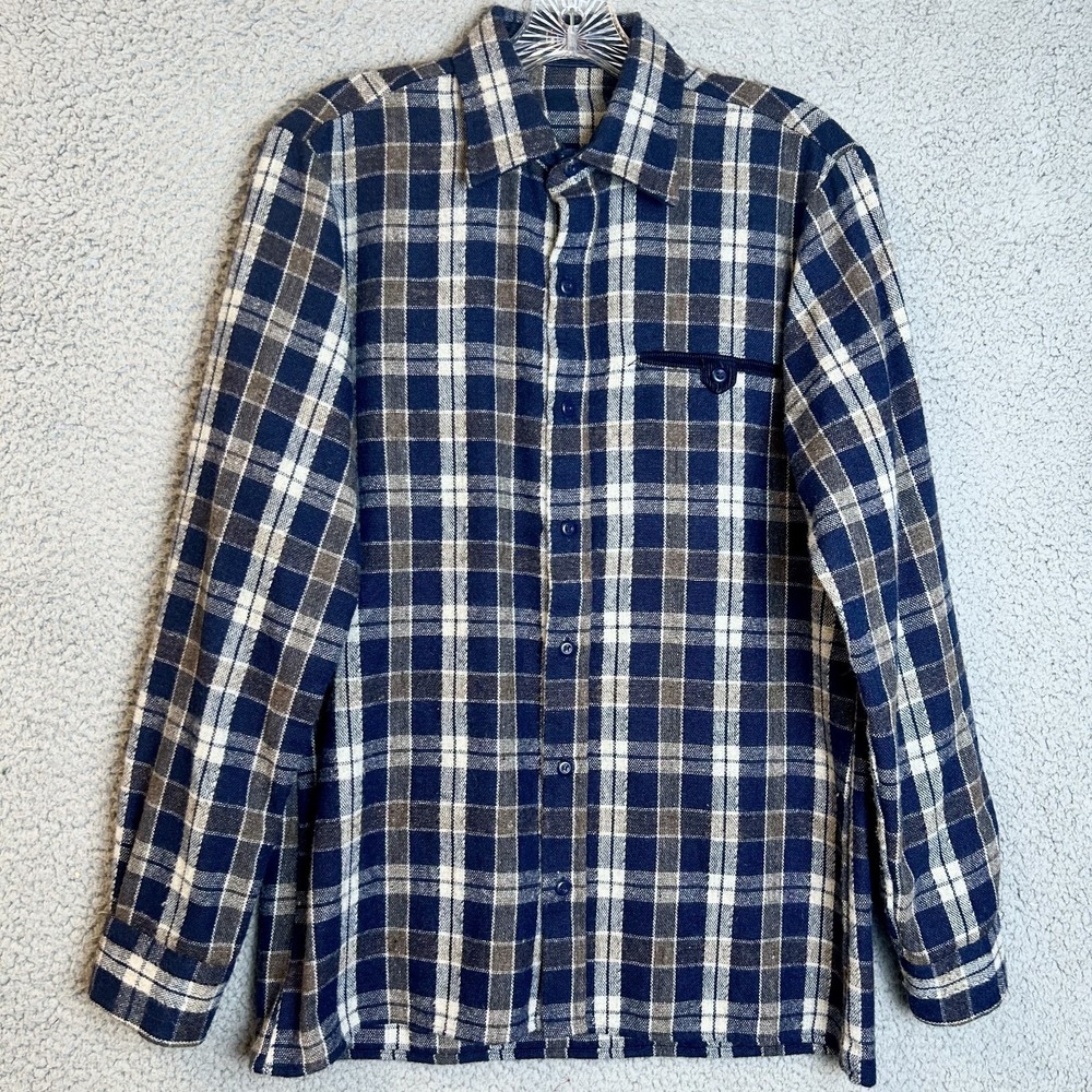 Vintage 70s H.I.S Board Flannel Shirt Size Medium Corduroy Collar Wool